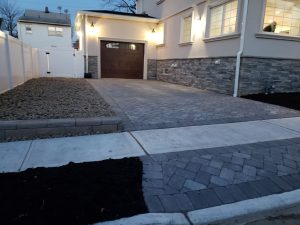 Paver driveway in the eveining in Tenafly NJ