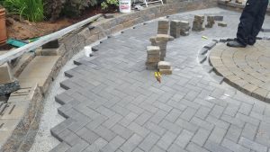 a paver patio job in in progress in Englewood Cliffs NJ