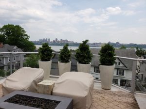 patio with fire pit overlooking NYC in Palisades Park NJ