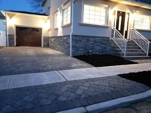 paver driveway at night in Cresskill NJ
